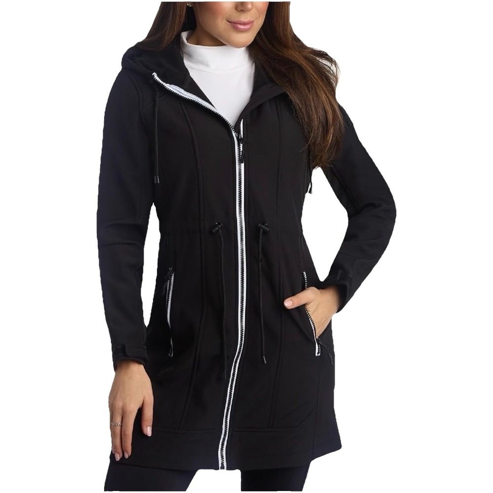 Reebok Womens Black Windbreaker Jacket Water Resistant Polar Fleece Hooded SZ SP
